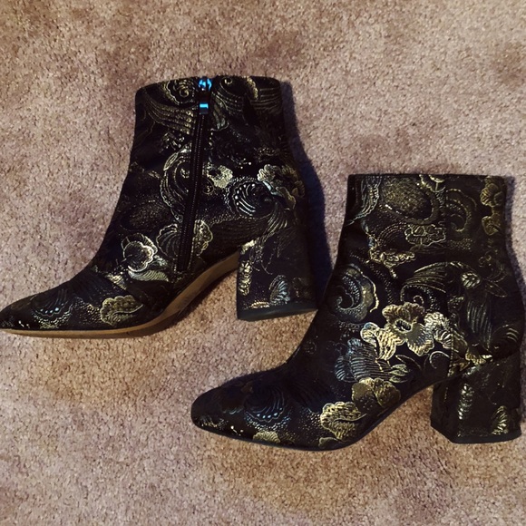 Franco Sarto | Shoes | Franco Sarto Black Metallic Gold Floral Boots ...